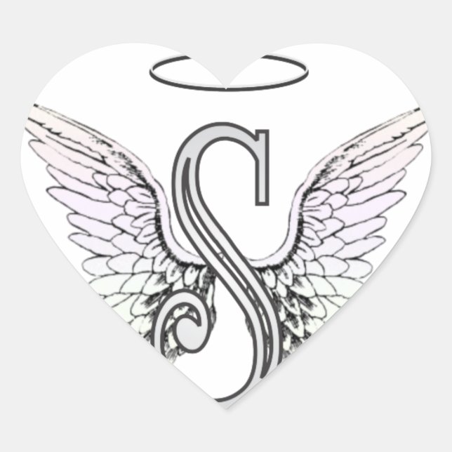 Sticker Cœur Monogramme initial de la lettre S avec des ailes (Devant)