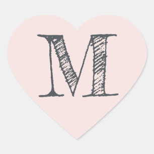 Sticker Cœur Monogramme Initial Minimaliste Cœur Rose Fardé