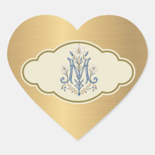 Sticker Cœur Monogramme Marian élégant métallisé or