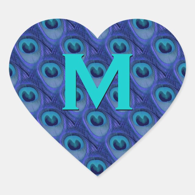 Sticker Cœur Monogramme violet et bleu Peacock Mariage Coeur (Devant)
