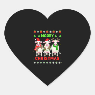 Sticker Cœur Mooey Christmas Cow Christmas Ugly Sweater Pajama 