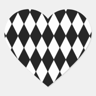Sticker Cœur Motif blanc noir de harlequin