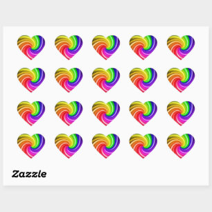 Sticker Cœur Motif d'art spiral coloré teint arc-en-ciel torse
