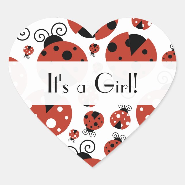 Sticker Cœur Motif De Ladybugs, Red Ladybugs, Baby shower (Devant)