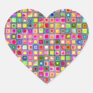 Sticker Cœur Motif de mosaïque texturée rose 'oeillets'