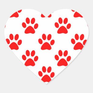 Sticker Cœur Motif de pattes de chiot rouge