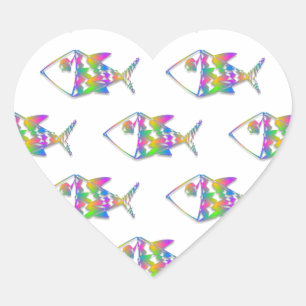Sticker Cœur Motif de poisson Abstrait
