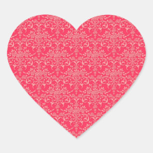 Sticker Cœur Motif de style damassé victorien rouge et rose