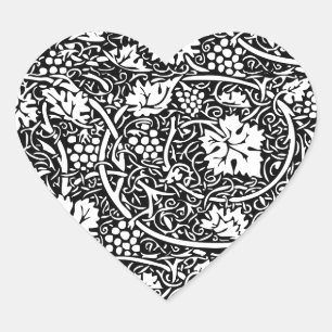 Sticker Cœur Motif de vigne de raisin noir et blanc de William