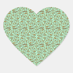 Sticker Cœur Motif de Vignes Tourbillonnantes Vert Menthe et Or