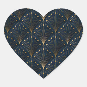 Sticker Cœur Motif déco bleu et or