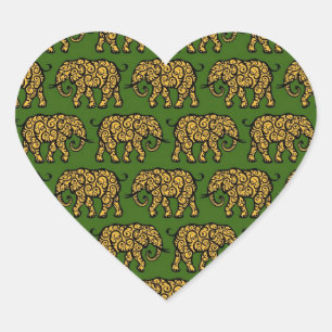 Sticker Cœur Motif d'éléphant jaune et vert