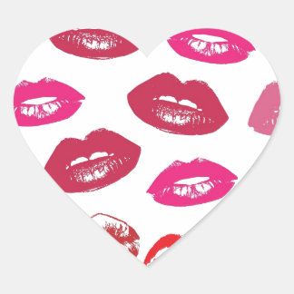 Sticker Cœur Motif des lèvres rouge et rose