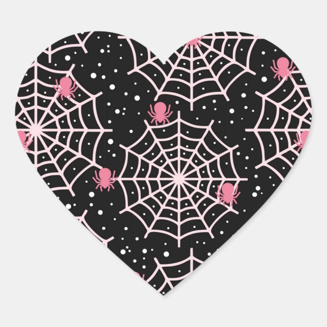 Sticker Cœur Motif des toiles d'Halloween et araignées (Devant)