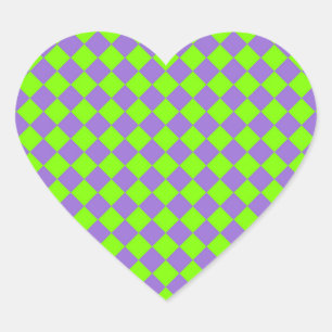 Sticker Cœur Motif diamant à carreaux vert et violet