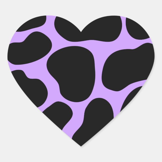 Sticker Cœur Motif d'impression de vache noire et violette. (Devant)