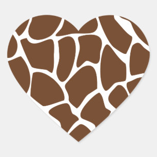 Sticker Cœur Motif d'impression Giraffe en Brown foncé.
