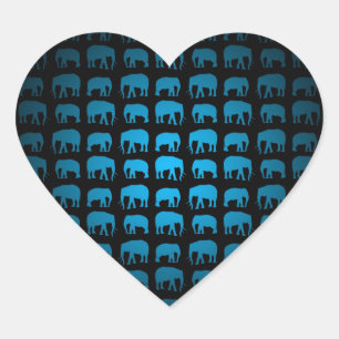 Sticker Cœur Motif Éléphant Bleu