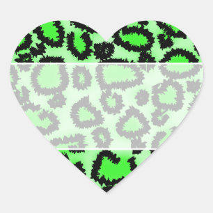 Sticker Cœur Motif Empreinte de léopard noir et vert citron.