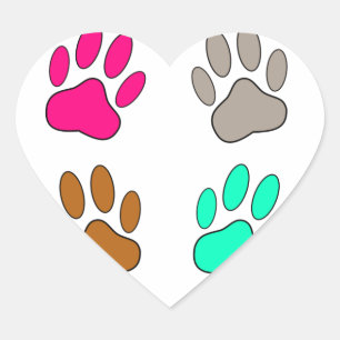 Sticker Cœur Motif Empreinte de patte de chien multicolore