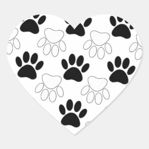 Sticker Cœur Motif Empreinte de patte de chien noir et blanc