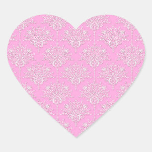 Sticker Cœur Motif Fille rose et blanc Damas