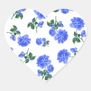 Sticker Cœur Motif floral Rose bleu foncé sur blanc