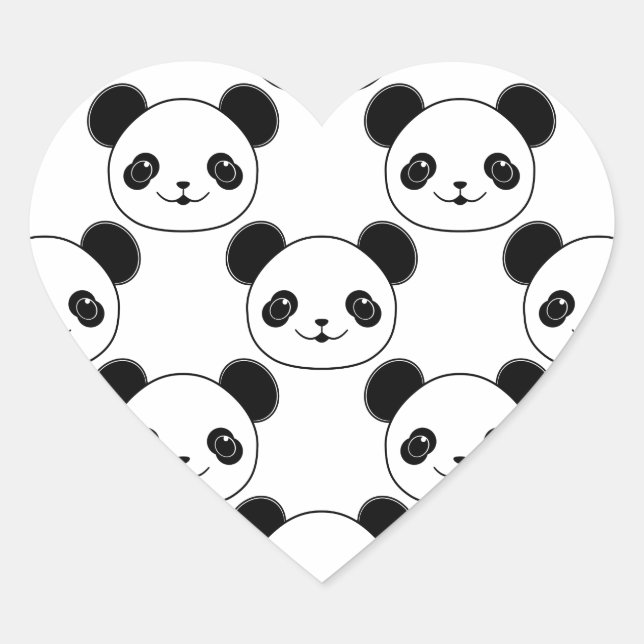 Sticker Cœur Motif Kawaii Panda En Noir Et Blanc (Devant)