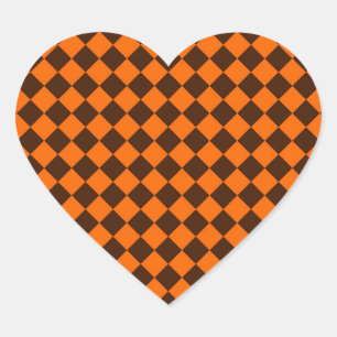 Sticker Cœur Motif Orange Brown Diamond Checker