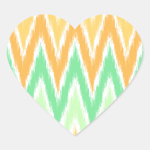 Sticker Cœur Motif Orange Green Ikat Chevron Zig Zag Stripes