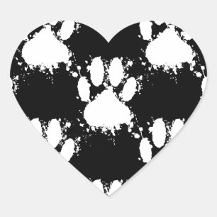 Sticker Cœur Motif Paw Chien Blanc Avec Paint Splatter