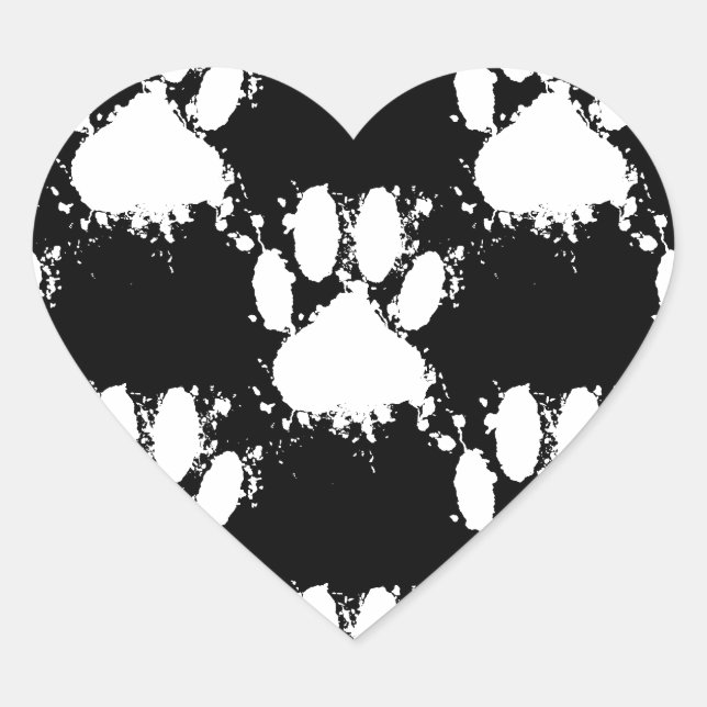 Sticker Cœur Motif Paw Chien Blanc Avec Paint Splatter (Devant)