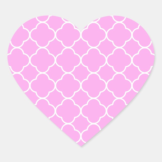 Sticker Cœur Motif Quatrefoil Rose Et Blanc (Devant)