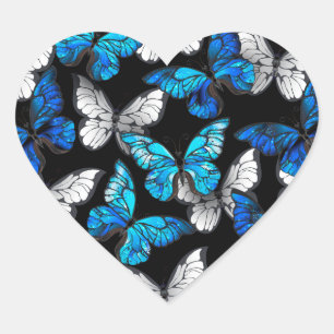 Sticker Cœur Motif sans couleur foncée avec papillons bleus Mor