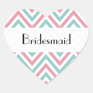 Sticker Cœur Motif Zigzag, Chevron, Bleu, Rose, Mariage