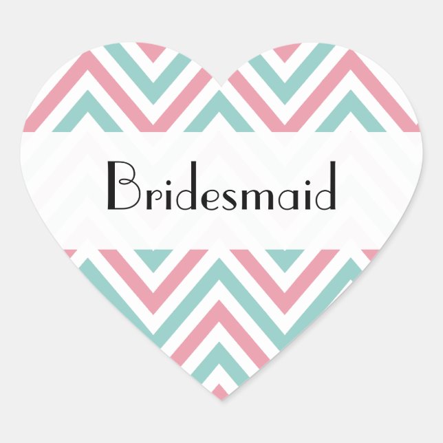 Sticker Cœur Motif Zigzag, Chevron, Bleu, Rose, Mariage (Devant)