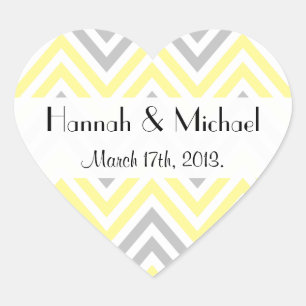 Sticker Cœur Motif Zigzag, Chevron, Jaune, Gris, Mariage