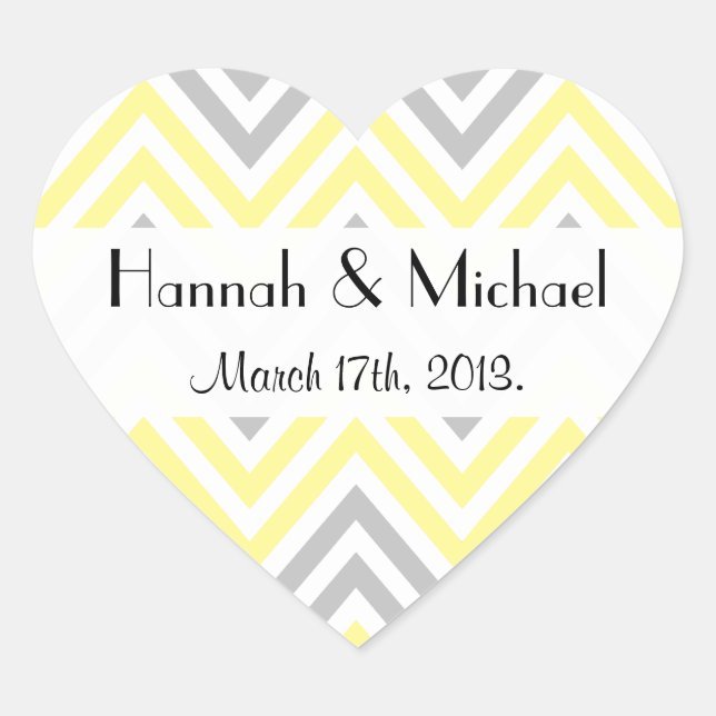 Sticker Cœur Motif Zigzag, Chevron, Jaune, Gris, Mariage (Devant)