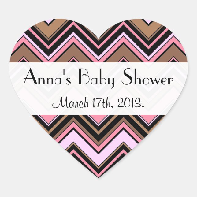 Sticker Cœur Motif Zigzag, Motif Chevron, Baby shower (Devant)