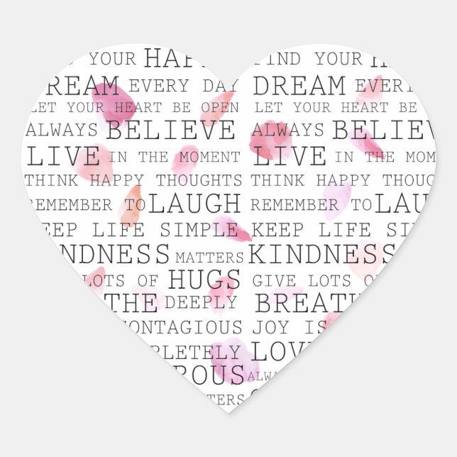 Sticker Cœur Mots Inspirationnels Pétales Roses Pink Peach (Devant)