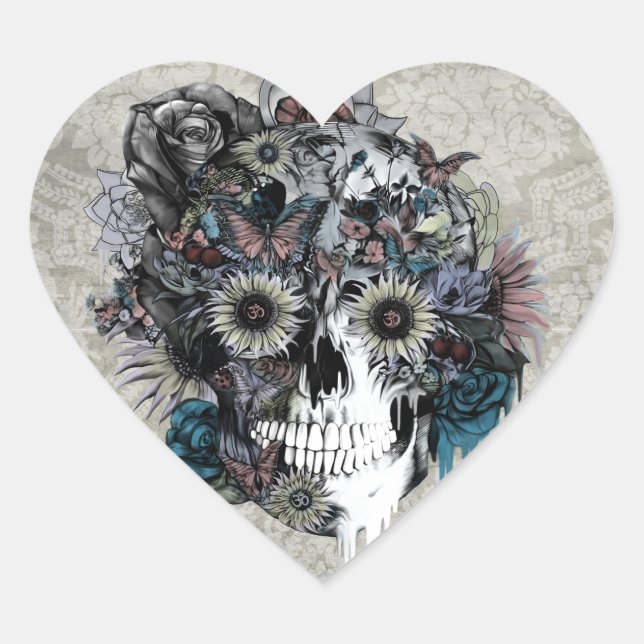 Sticker Cœur Mute, damas du crâne de tournesol (Devant)