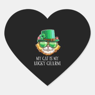 Sticker Cœur My Cat is My Lucky Charm Shamrock St Patrick s Day