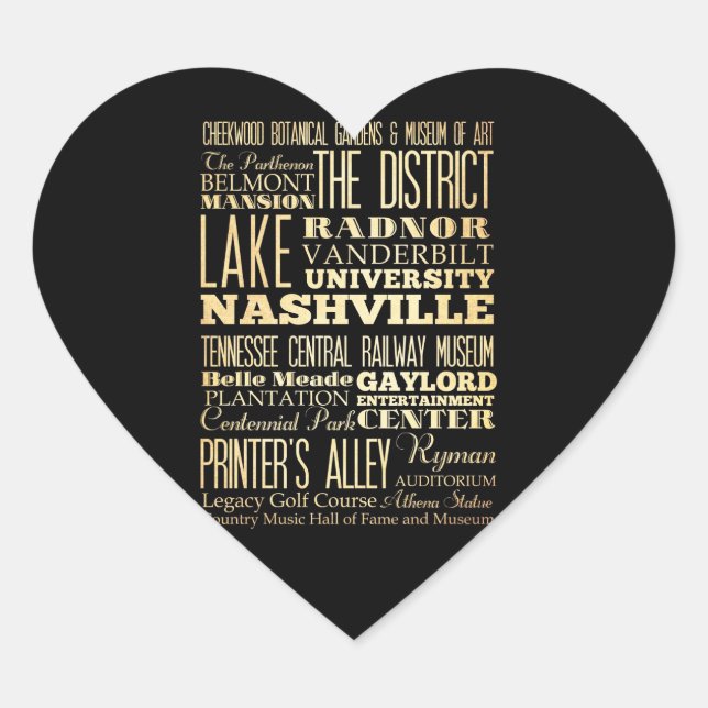 Sticker Cœur Nashville Ville du Tennessee Typographie d'état Ar (Devant)