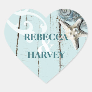 Sticker Cœur nautique aqua bleu plage mariage