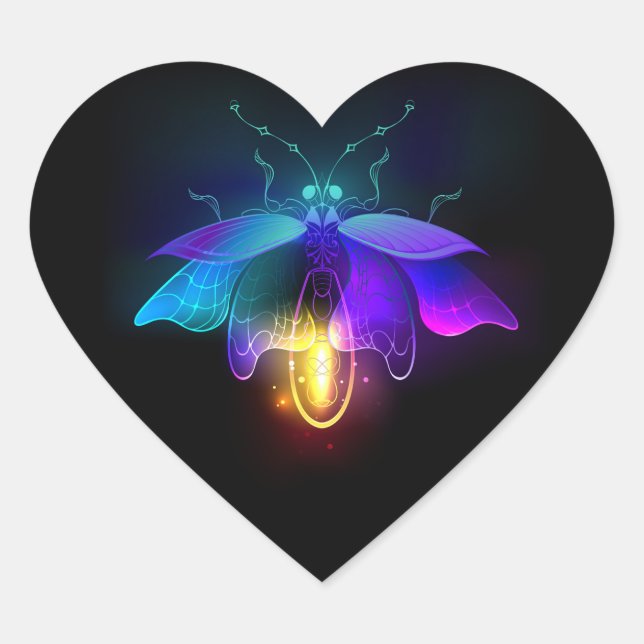Sticker Cœur Neon Firefly sur noir (Devant)