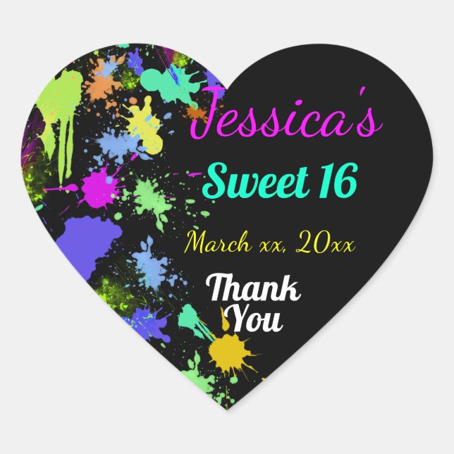 Sticker Cœur Neon, Peinture, Sweet sixteen, Merci (Devant)