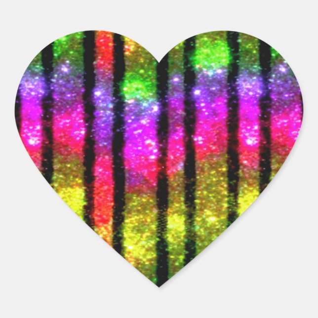 Sticker Cœur Neon Rainbow Shimmer Stripes (Devant)