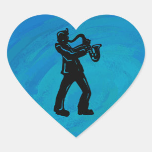 Sticker Cœur New York Boogie Nuits Saxophone Bleu