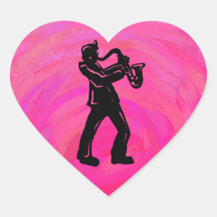 Sticker Cœur New York Boogie Nuits Saxophone Hot Pink
