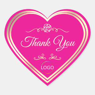 Sticker Cœur Noble Rose Doré avec Cadre et Logo Merci